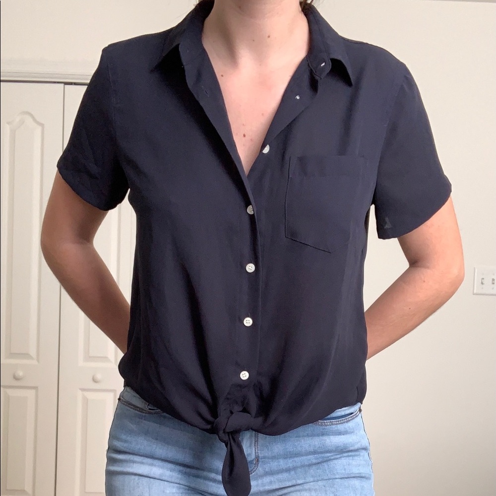 J Crew Mercantile Black Tie Front Button Up
